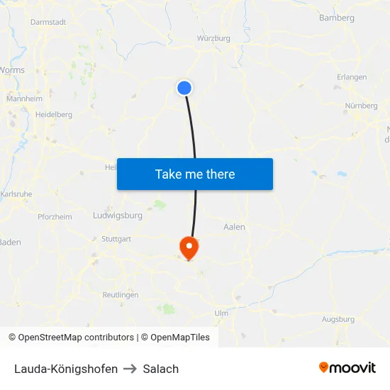 Lauda-Königshofen to Salach map