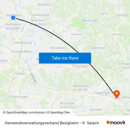 Gemeindeverwaltungsverband Besigheim to Salach map