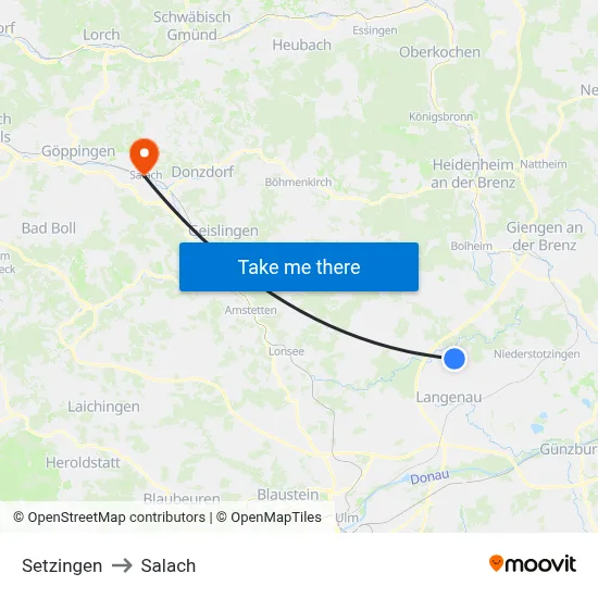 Setzingen to Salach map