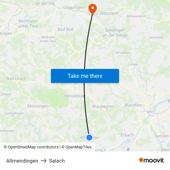 Allmendingen to Salach map