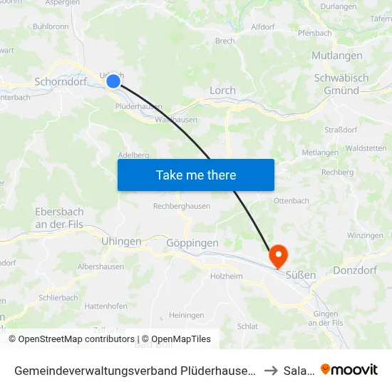 Gemeindeverwaltungsverband Plüderhausen-Urbach to Salach map