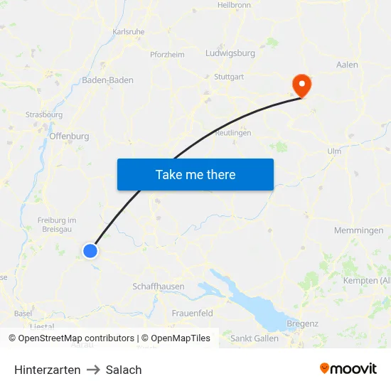 Hinterzarten to Salach map