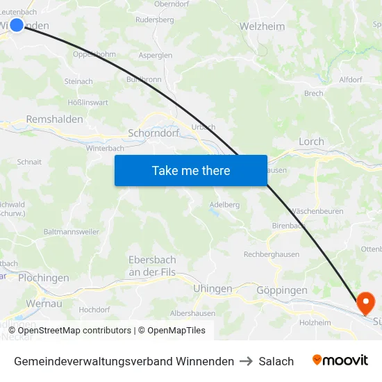 Gemeindeverwaltungsverband Winnenden to Salach map
