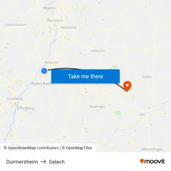 Durmersheim to Salach map