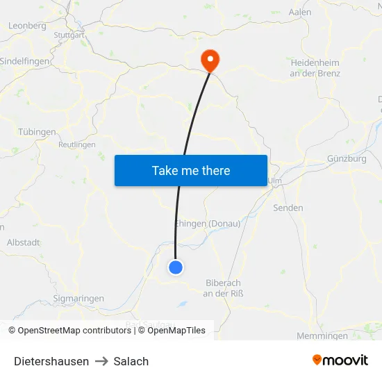 Dietershausen to Salach map