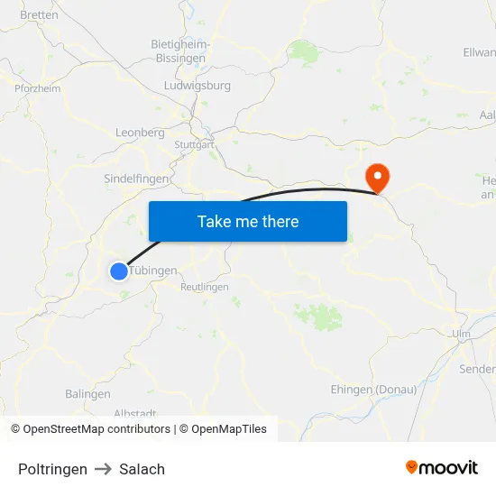 Poltringen to Salach map