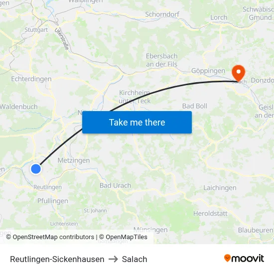 Reutlingen-Sickenhausen to Salach map
