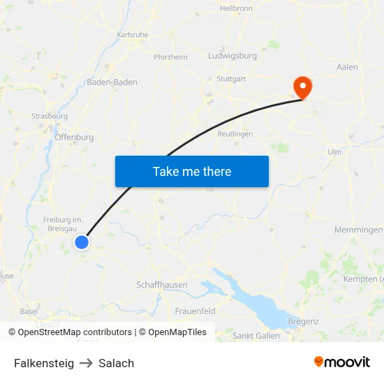 Falkensteig to Salach map