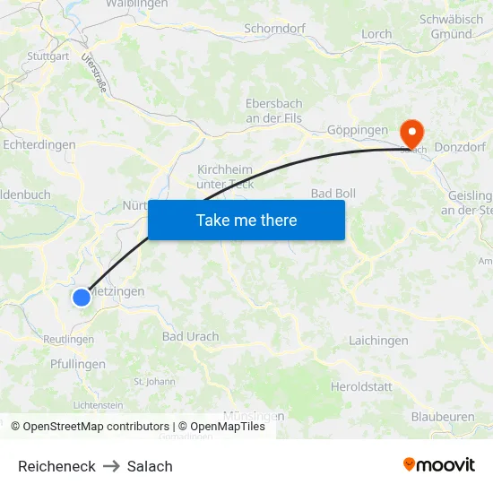 Reicheneck to Salach map