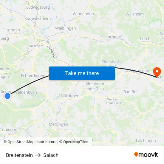 Breitenstein to Salach map