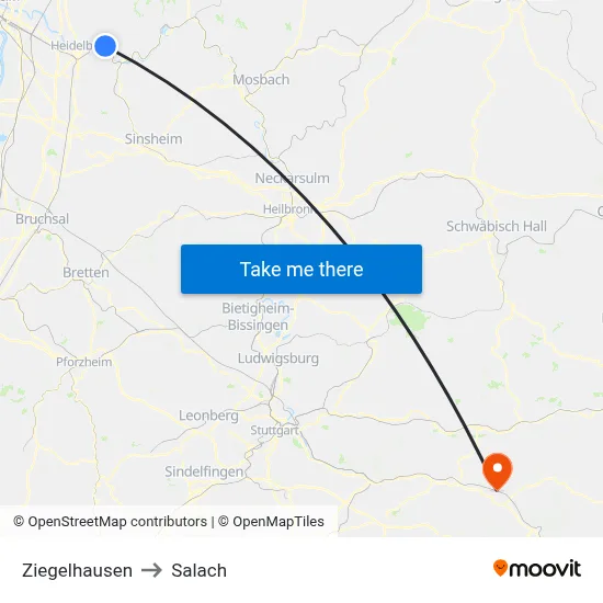 Ziegelhausen to Salach map
