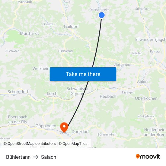 Bühlertann to Salach map