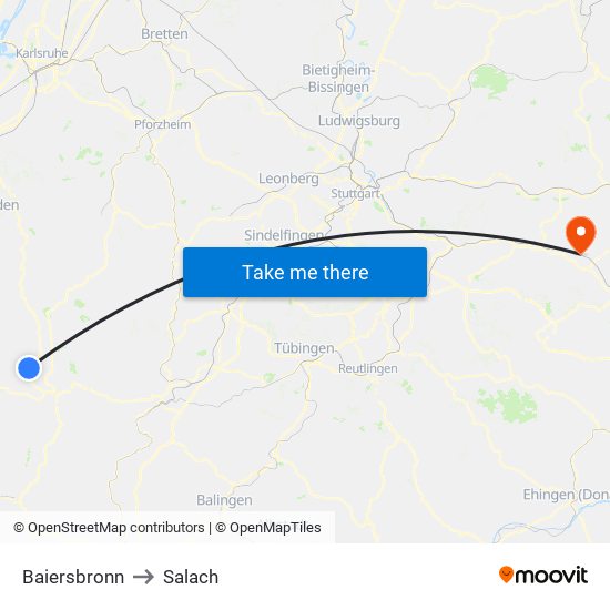 Baiersbronn to Salach map