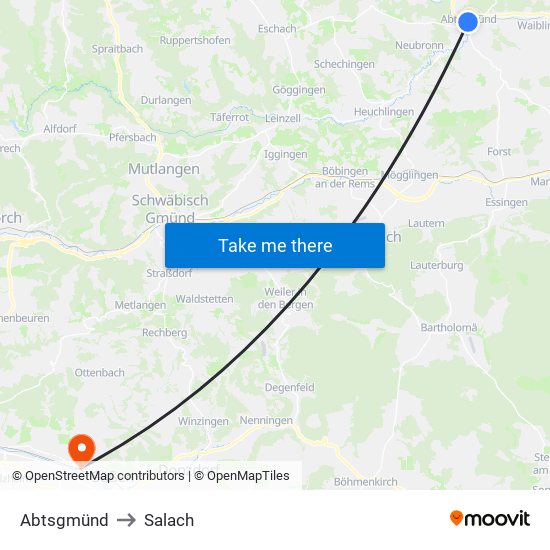 Abtsgmünd to Salach map