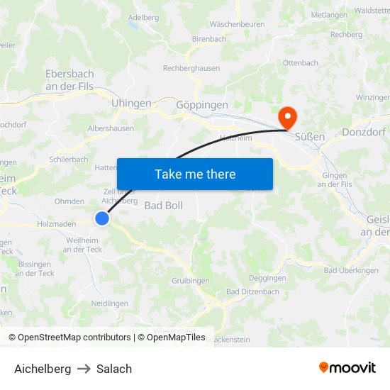 Aichelberg to Salach map