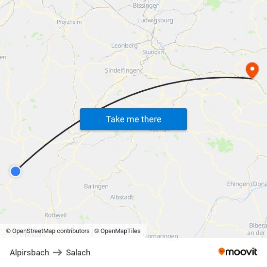 Alpirsbach to Salach map