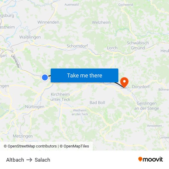 Altbach to Salach map