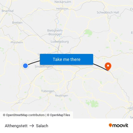 Althengstett to Salach map