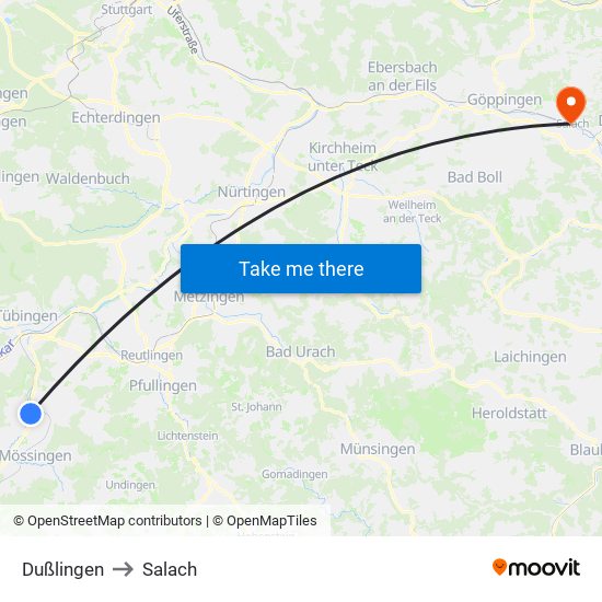 Dußlingen to Salach map