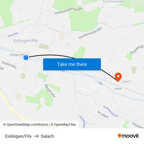 Eislingen/Fils to Salach map