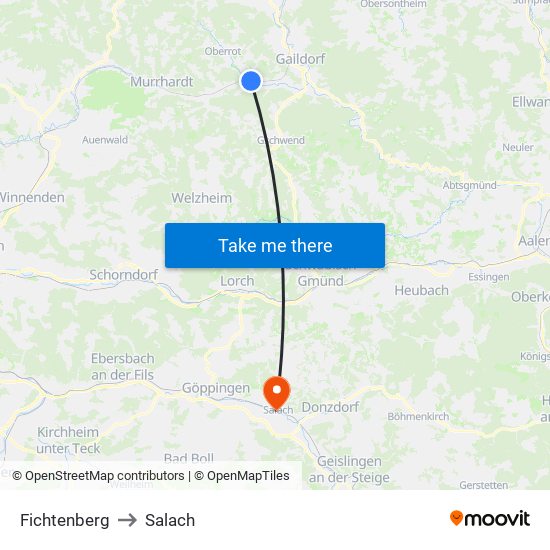 Fichtenberg to Salach map
