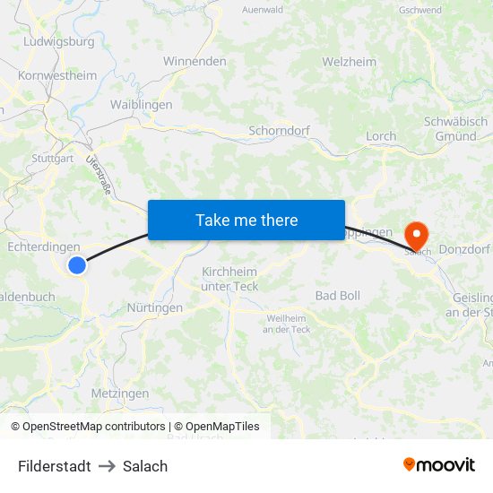 Filderstadt to Salach map