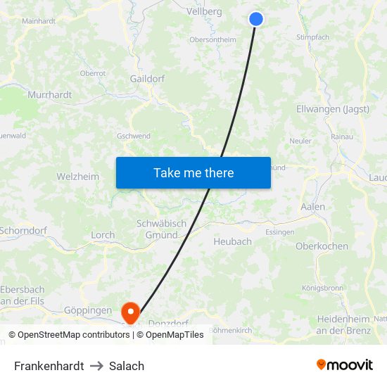 Frankenhardt to Salach map