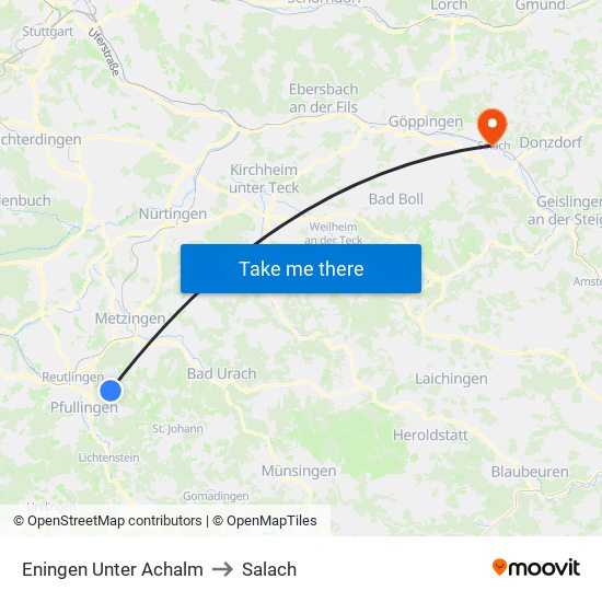 Eningen Unter Achalm to Salach map