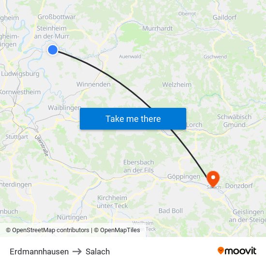 Erdmannhausen to Salach map