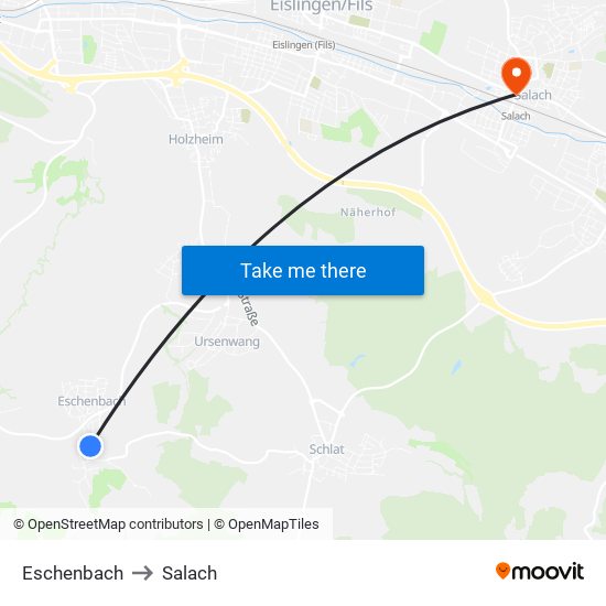 Eschenbach to Salach map