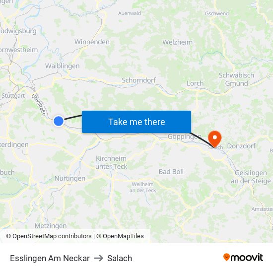 Esslingen Am Neckar to Salach map