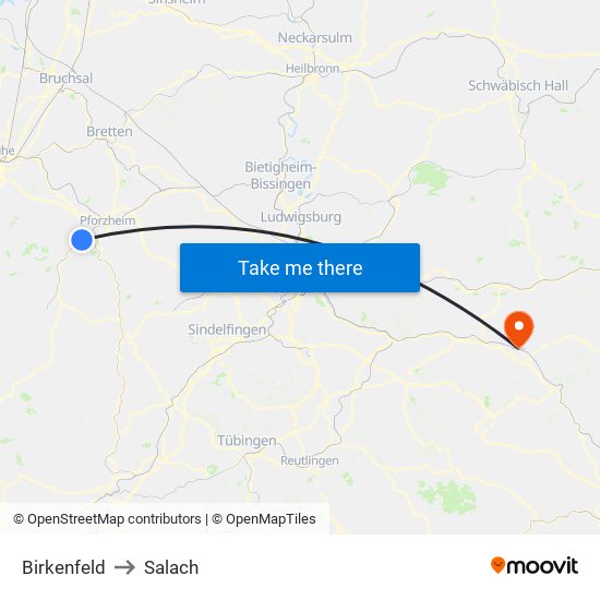 Birkenfeld to Salach map