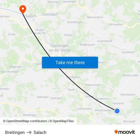 Breitingen to Salach map