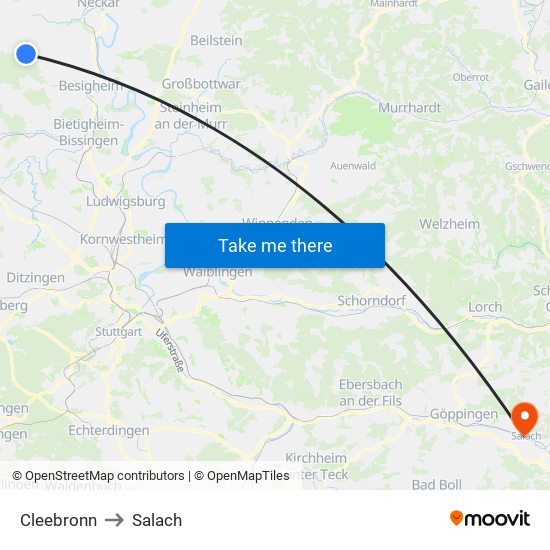 Cleebronn to Salach map