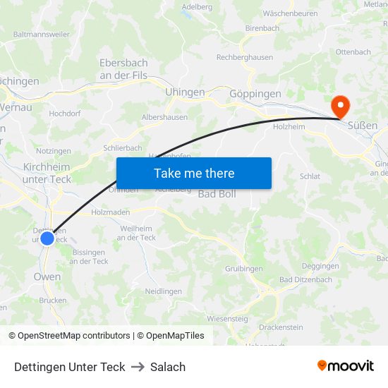 Dettingen Unter Teck to Salach map