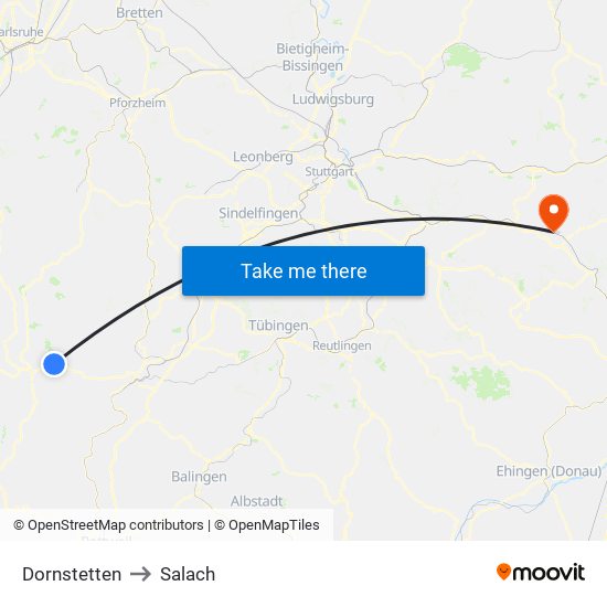 Dornstetten to Salach map