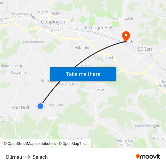 Dürnau to Salach map