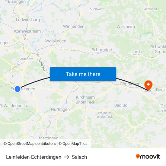 Leinfelden-Echterdingen to Salach map