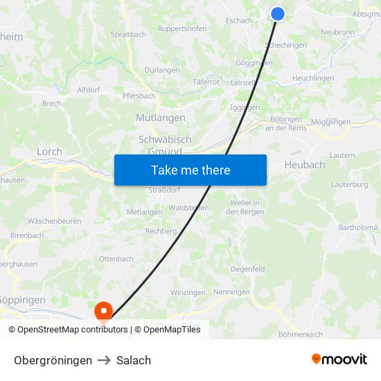 Obergröningen to Salach map