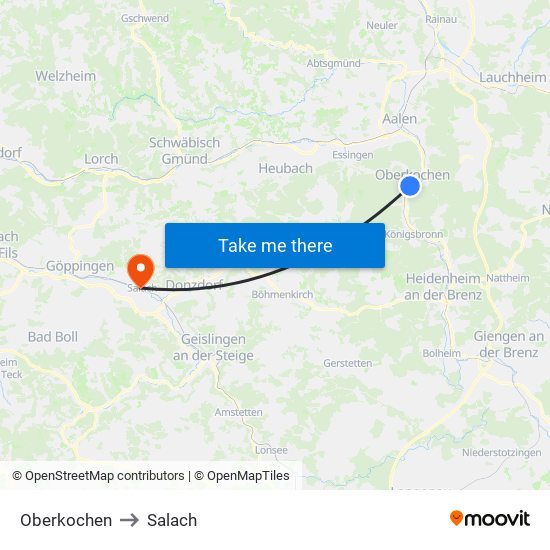 Oberkochen to Salach map