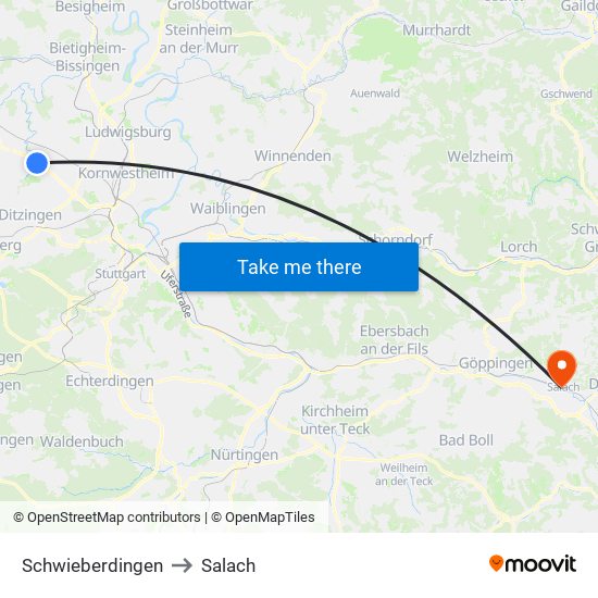 Schwieberdingen to Salach map