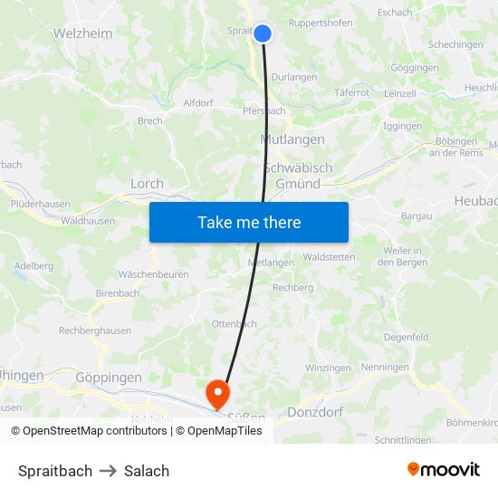 Spraitbach to Salach map