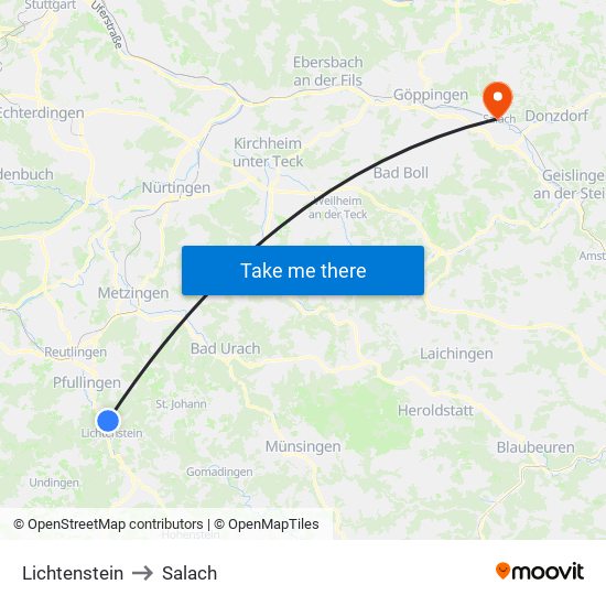 Lichtenstein to Salach map