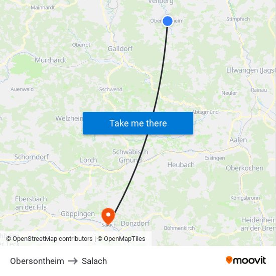 Obersontheim to Salach map