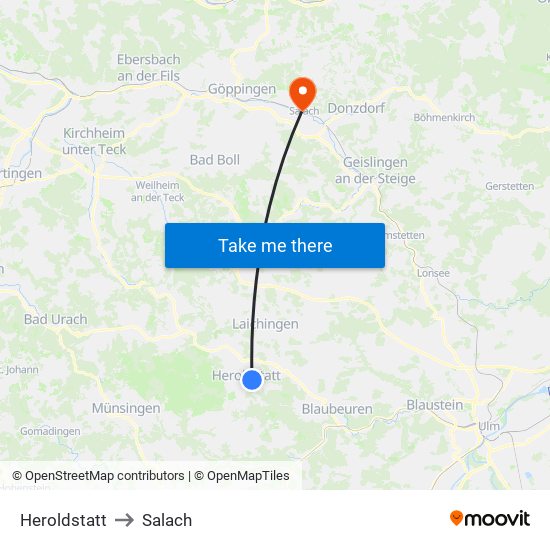 Heroldstatt to Salach map