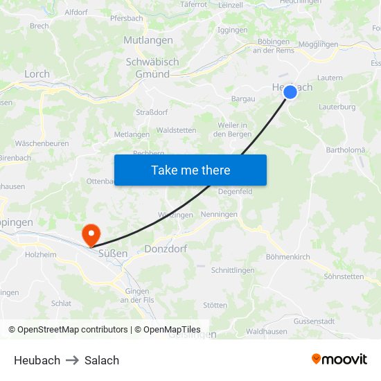 Heubach to Salach map