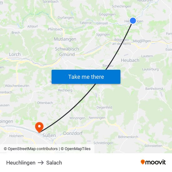 Heuchlingen to Salach map