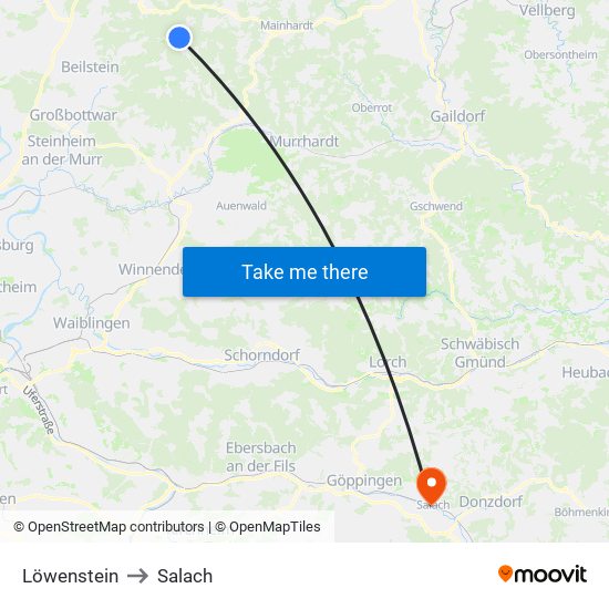 Löwenstein to Salach map