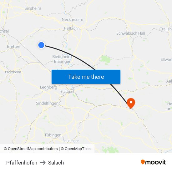 Pfaffenhofen to Salach map