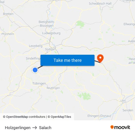 Holzgerlingen to Salach map